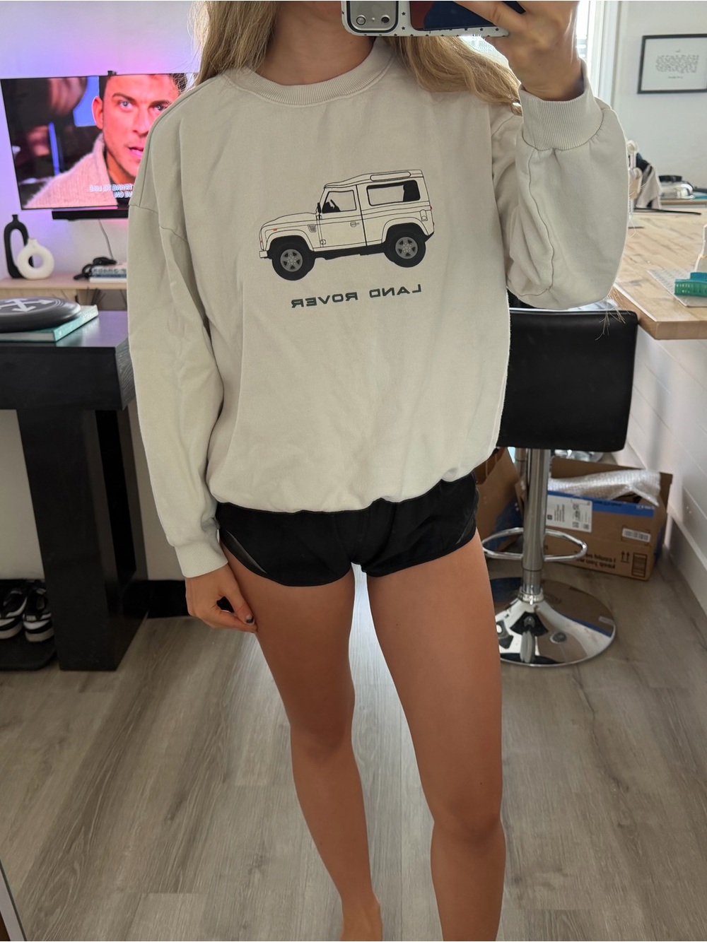 PacSun White Graphic Land Rover Crewneck Sweatshirt